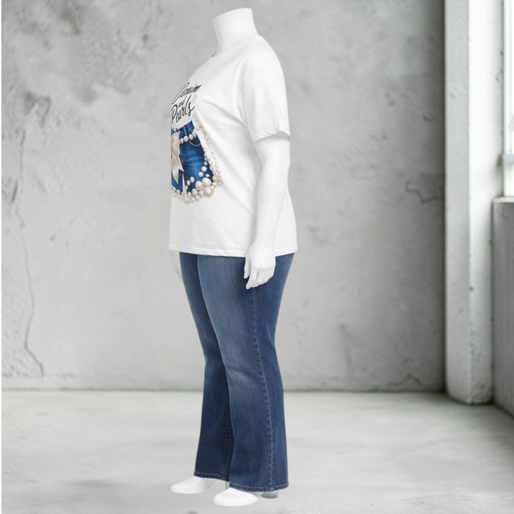 New “Denim and Pearls@ Graphic Tee - White - Picture 10 of 13